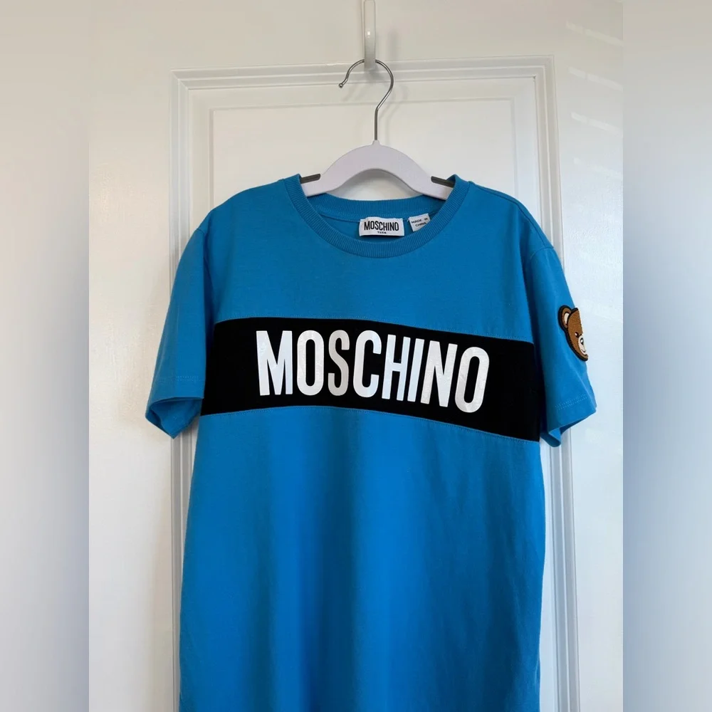MOSCHINO Teen Logo Bear Tee Blue Black Size 12